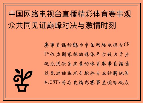 中国网络电视台直播精彩体育赛事观众共同见证巅峰对决与激情时刻